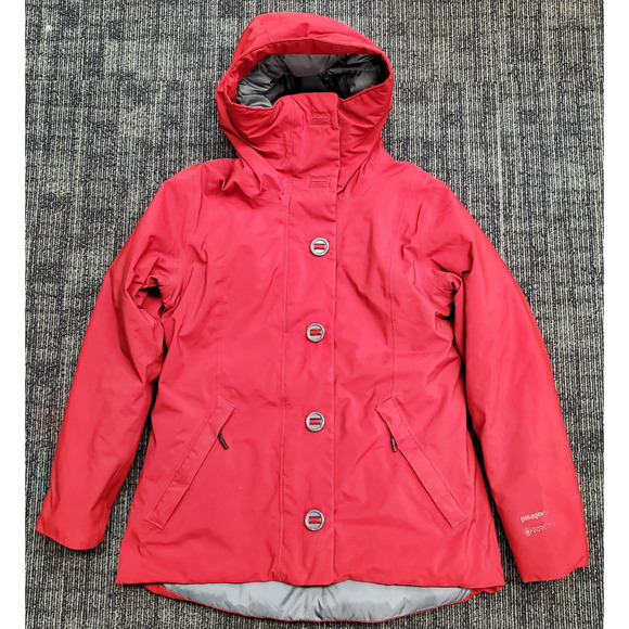 Patagonia Jackets & Blazers - Patagonia Frozen Range Down Puffer Jacket Hood Goretex Zip Button Red Womens Sm